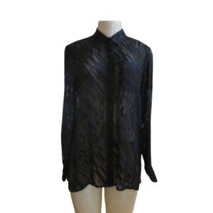 Jones New York Vintage Sheer Button-Up Blouse Black Rayon & Silk Size 6